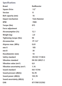 RR-18N T – Red Rooster Composiet Slagmoersleutel 1/2 815nm